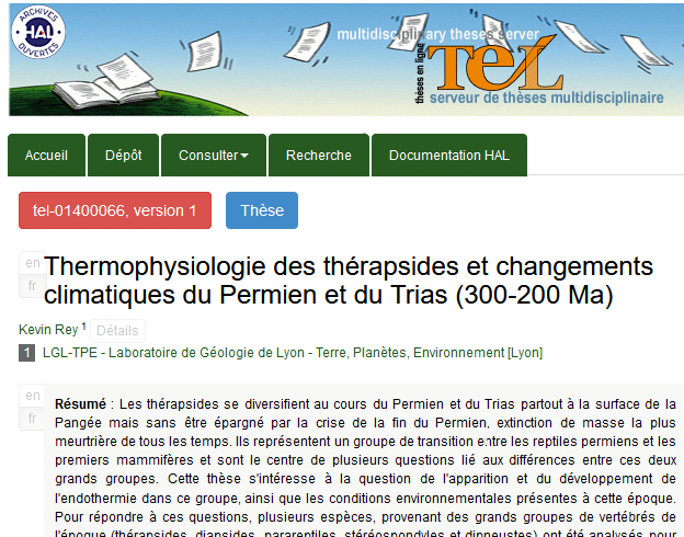 Thermophysiologie des thérapsides et changements climatiques du Permien et du Trias (300-200 Ma)
